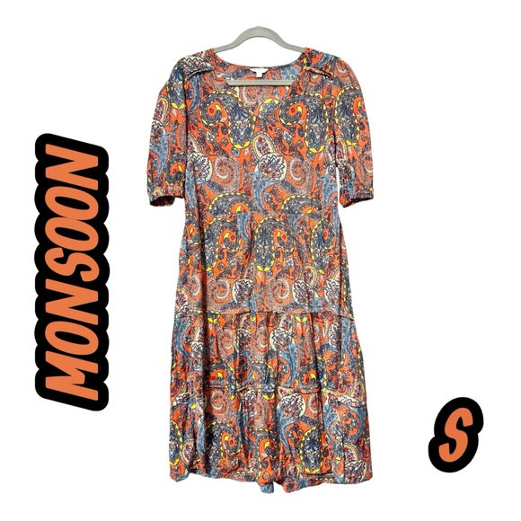 Monsoon Dresses & Skirts - MONSOON WOMENS PAISLEY MAXI DRESS SMALL TIERED SUNDRESS SHEER BOHEMIAN COLORFUL